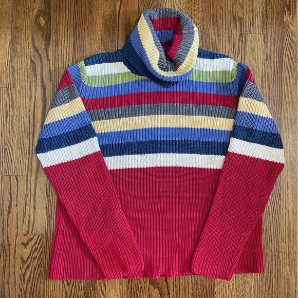 Liz Claiborne Sweaters - Liz Claiborne LizWear Jeans Vintage High Neck Cable Knit Striped Sweater Size L